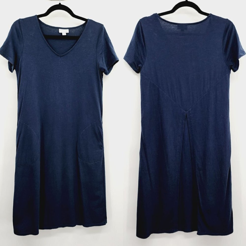 J. Jill French Terry Split Open Back Dress Short Sleeve Casual Lounge W/ Pockets